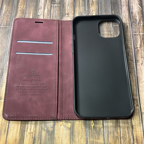 5for$10 Burgundy iPhone 15 Plus Leather Phone Case Card Holder Magnetic Case NWT - Picture 3 of 10